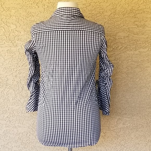 Calvin Klein Bell-Sleeve Gingham Blouse Size M - Picture 6 of 15